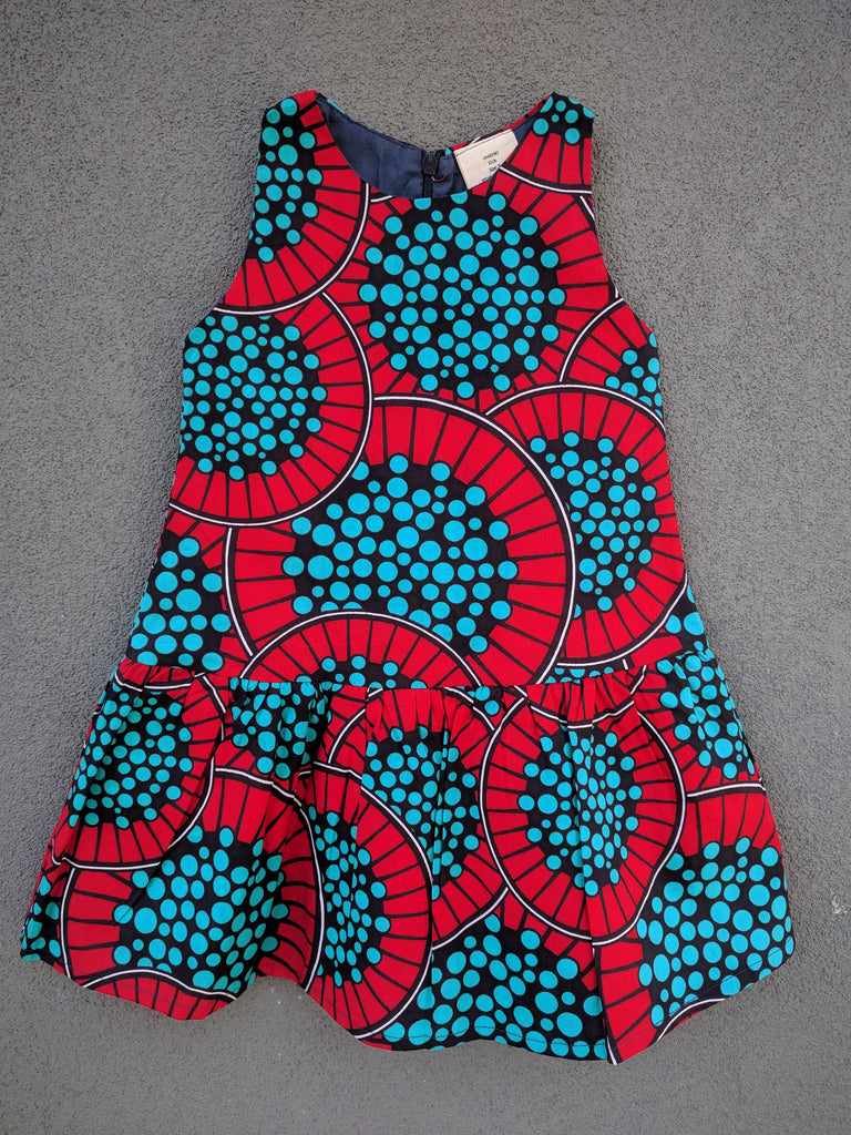 Girls Drop-waist  Dress in Teal and Red